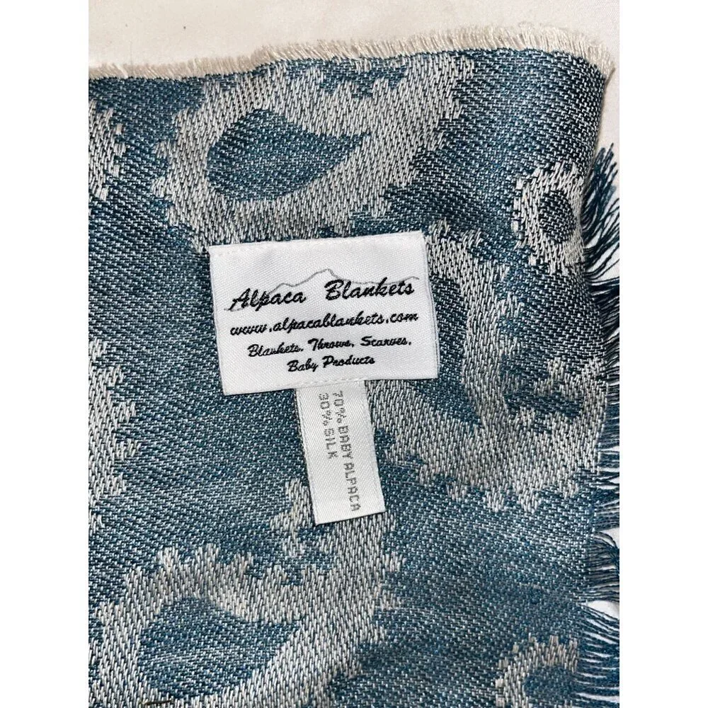 Alpaca Blankets Gray/Blue Lightweight Soft Paisley Alpaca Scarf Wrap Women's OS